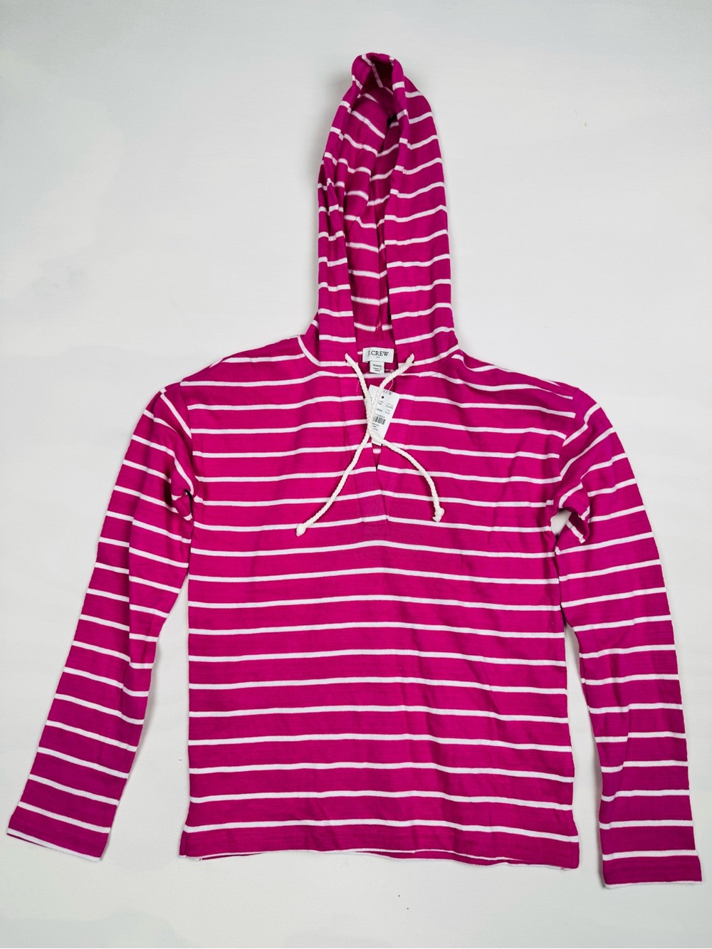 NWT J.Crew Striped V-Neck Hoodie Pink Ivory Women’s XXS Retail $89